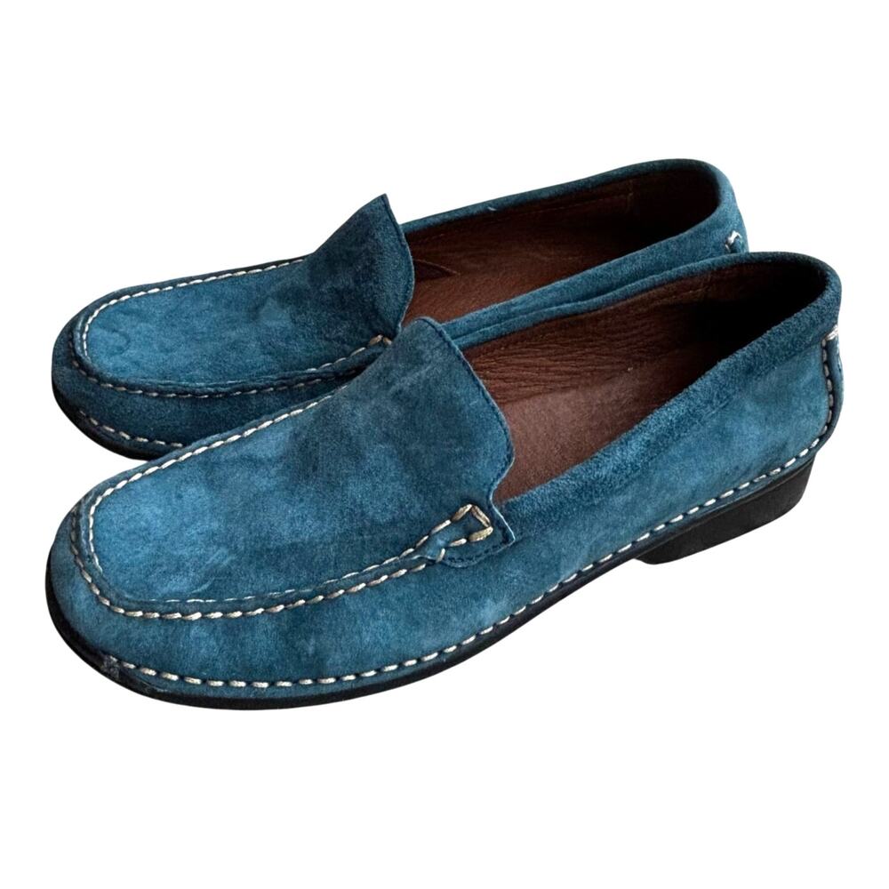 Vintage Hush Puppies ladies US 9M Teal Green Suede Loafers Flats Comfort Shoes - Picture 3 of 11